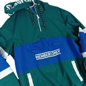 Members Only Anorak Windbreaker Mens Medium Green/Blue Color Block Mariner Beach